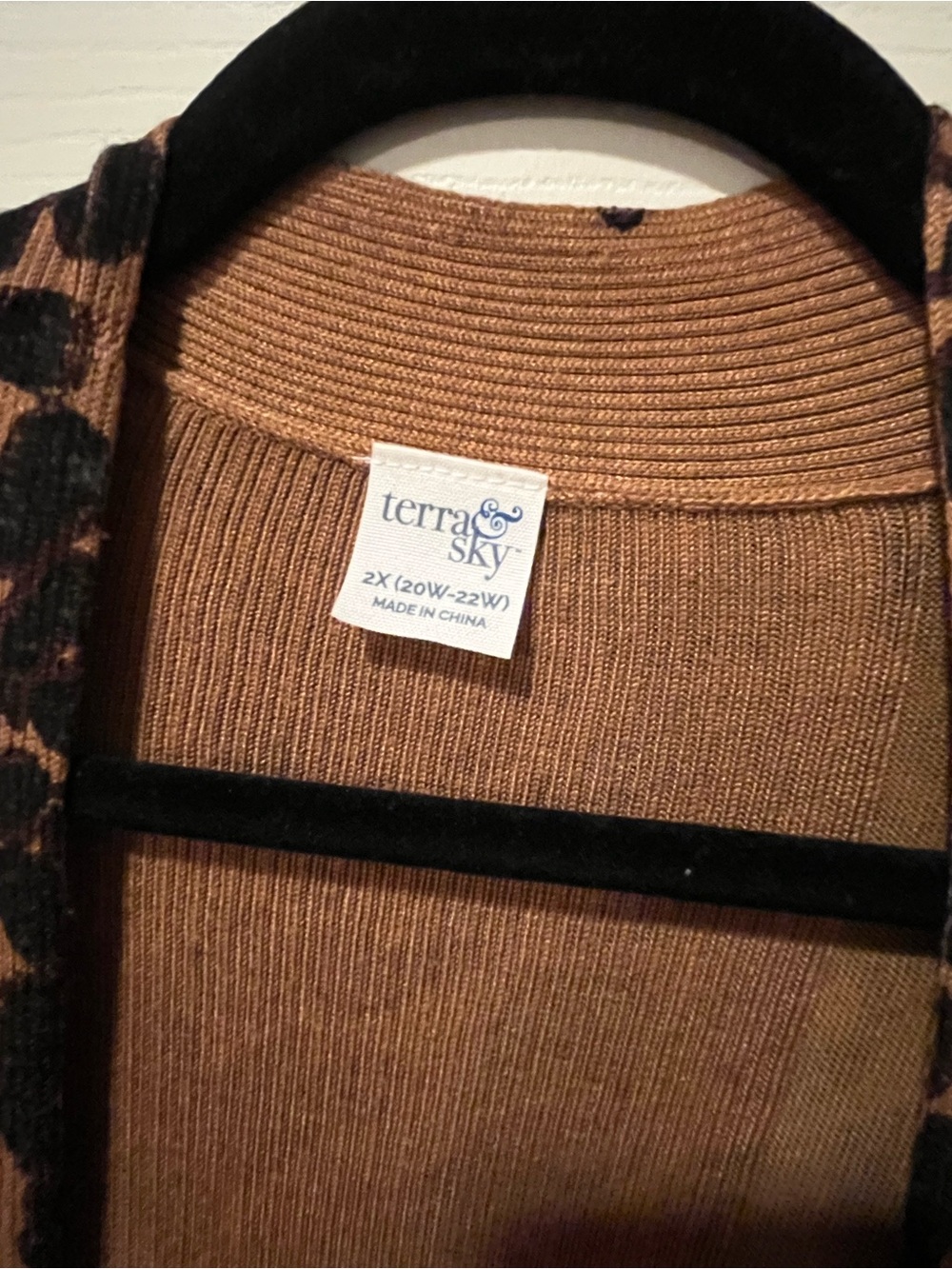 Terra & Sky Leopard Print Open Front Cardigan - Brown & Black - Picture 3 of 3